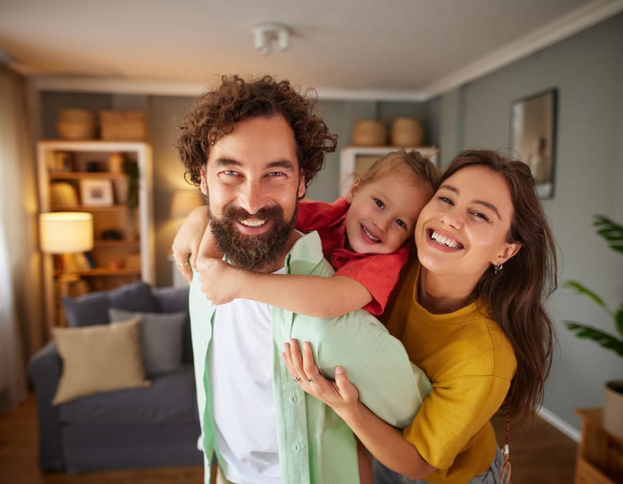 Family in a safe, comfortable home